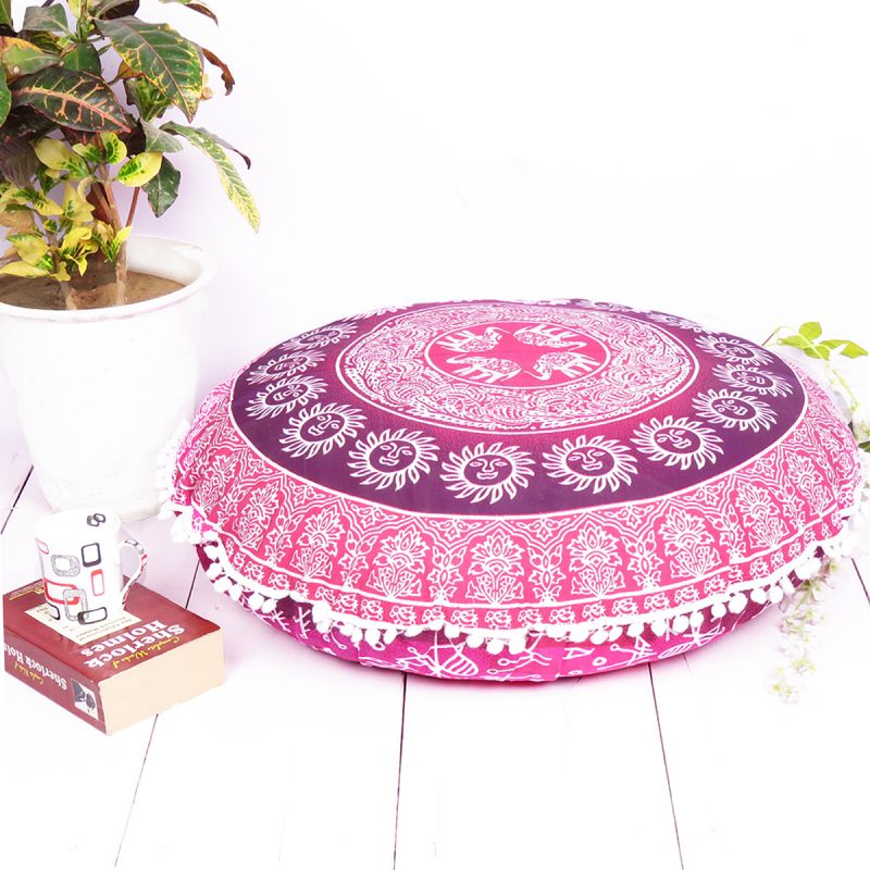 Pink Sun And Elephant Hippie Decorative Mandala Floor Pillow Cases
