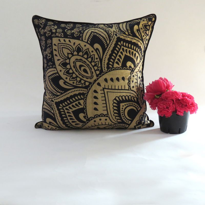 Black Tie Dye Cushion Cover Decorative Square Lotus Throw Pillow