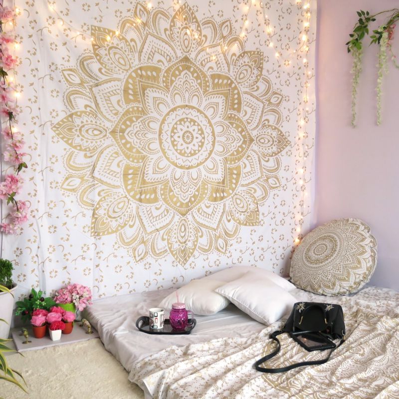 Buddha and Orchid Zen Wall Hanging Tapestry Bedroom Room Dorm Blanket 71x60" 
