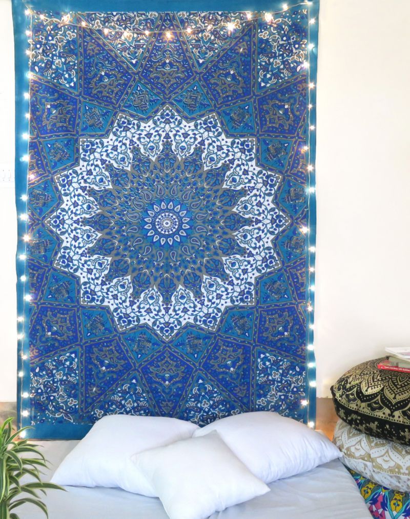 Blue Star Mandala Wall Hanging Tapestry Twin Size Beach Blanket