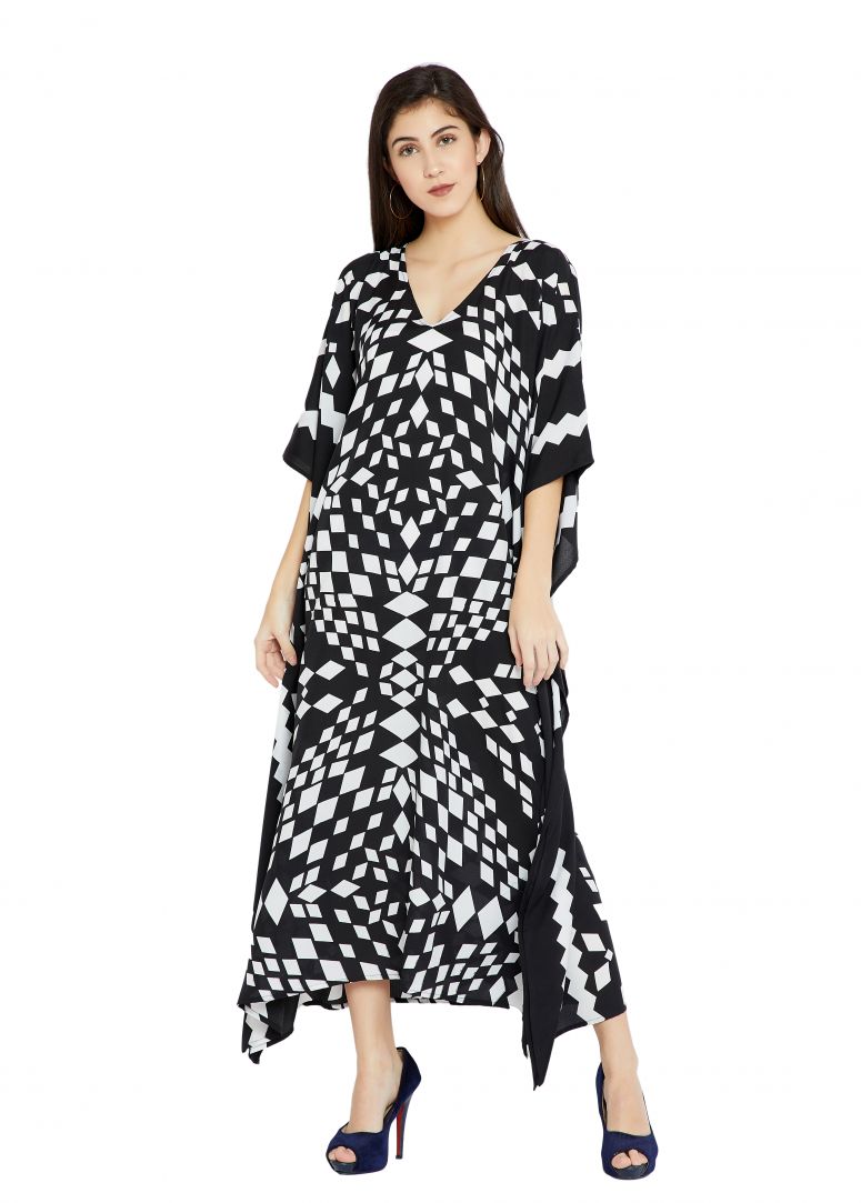 Gå glip af masser reference White Geometric Design Plus Size Kaftan Dress for Women Full Length Maxi  Kimono Online