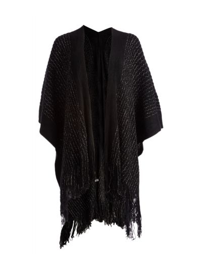 Black Soft and Casual Silk Acrylic Knitted Cape Poncho for Women Winter Fashion