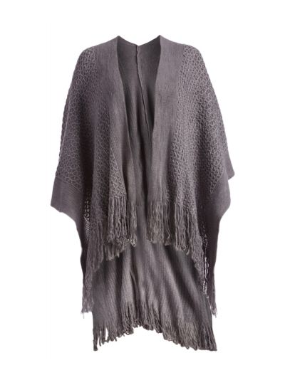 Gray Soft Casual Silk Acrylic Knitted Cape Poncho for Women Winter Fashion
