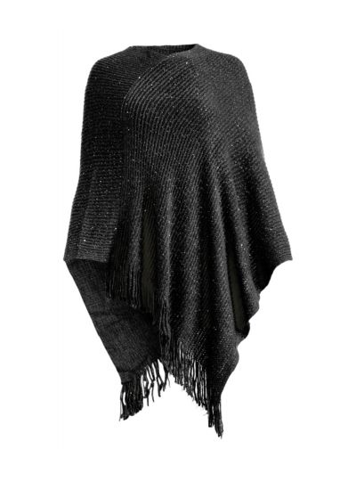 Casual and Warm Silk Acrylic Women's Hand Knitted Long Cape Poncho for Winter