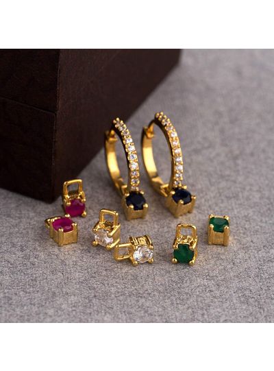 Women Fashion Gold Changeable Geometric Stud Hoop Huggie Earrings Set of 4