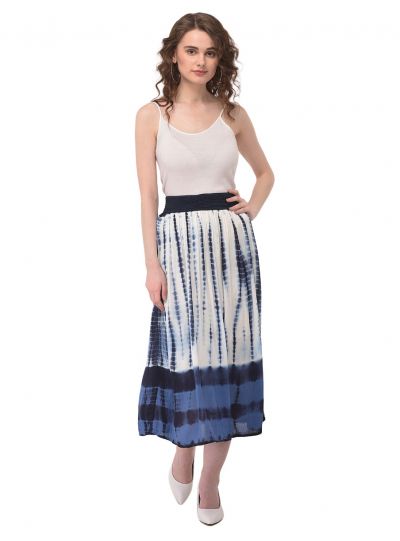 Women Tie Dye Skirt Rayon Strip Midi Dress High Waist Girls Skirts