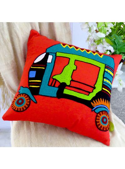 Auto Embroidered Decorative Cotton Square Cushion Cover 18” X 18”