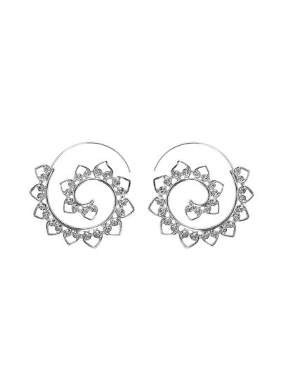 Women Spiral Metal Silver Earring 
