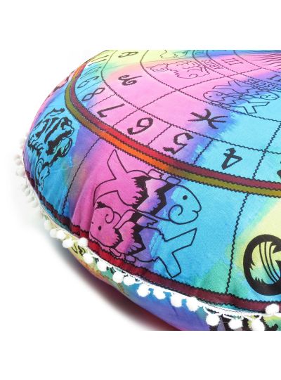 Multi Color Zodiac Printed Decorative Cotton Round Floor Cushion Cover 32
