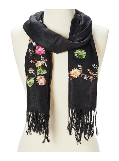 Soft and Luxurious Acrylic Floral Embroidered Women Scarf