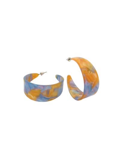 Orange And Blue Silver Plated Resin Hoop Earrings For Womens
