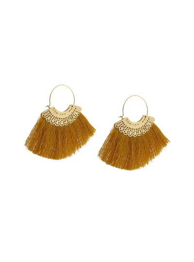 Orange Gold Plated Thread Tassel Fashion Earrings For Womens