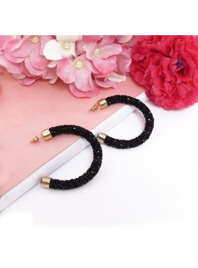 Black Crystal Round Hoop Shine Earrings for Women Fashion Jewelry 