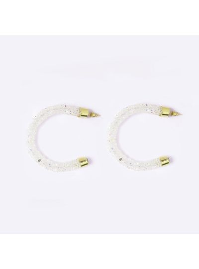 White Crystal Round Hoop Shine Earrings for Women Fashion Jewelry