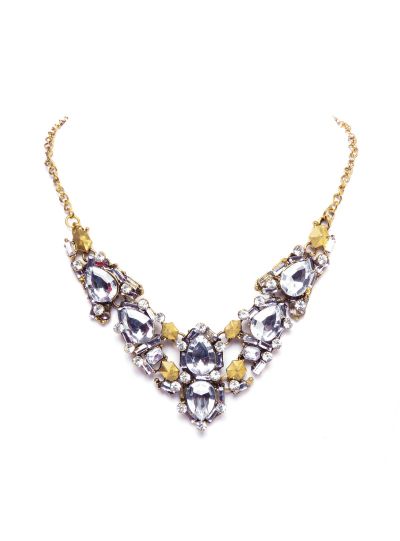 Gold Crystal Bib Choker Necklace for Women Statement Fashion Jewelry