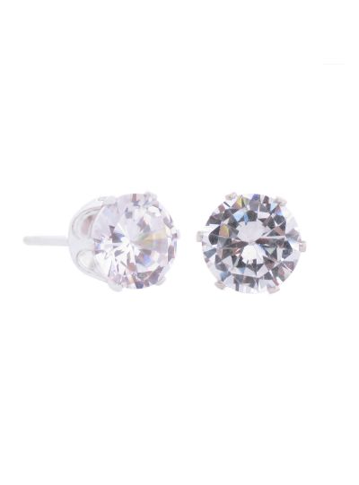 Silver Cubic Zirconia Stud Earrings for Womens Size 7mm