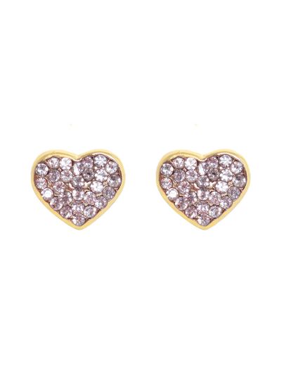 Gold Cubic Zirconia Heart Stud Earrings for Ladies