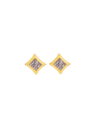 Gold Cubic Zirconia Rhombus Stud Fashion Earrings for Women