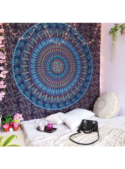 Elephant Camel Queen Wall Tapestry Blue Mandala Indian Hippie Hanging Decor Boho Online