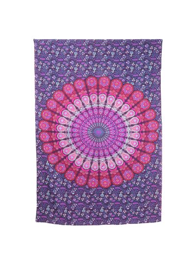 Purple Peacock Mandala Wall Hanging Tapestry Twin Size Indian Mandala Bedspread Beach Blanket