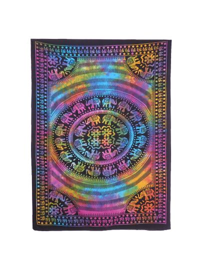 Multiclor Decorative Tie Dye Elephant Tapestry Boho Hippie Indian Twin Size Bedspread