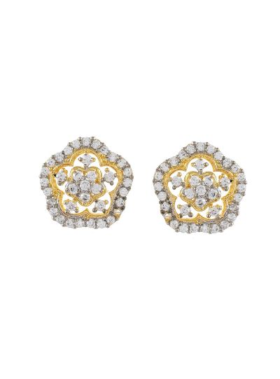 Women Flower Shape White CZ Cubic Zirconia Stud Earrings Jewelry For Gift