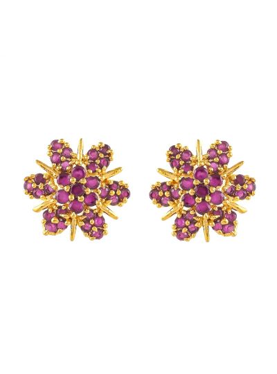 Women Flower Shape Synthetic Ruby CZ Cubic Zirconia Stud Earrings Jewelry For Gift