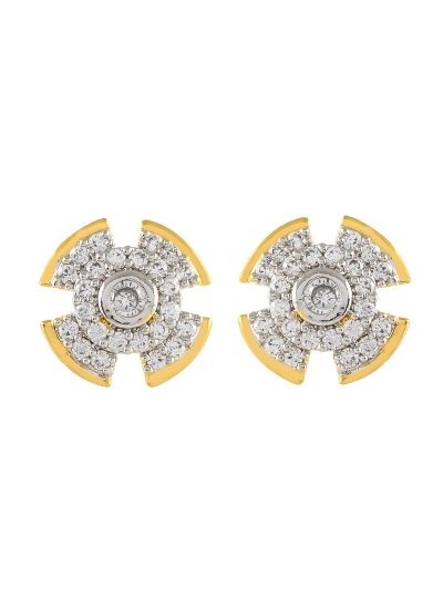 Women Floral Shape CZ White Cubic Zirconia Stud Earrings Jewelry For Gift