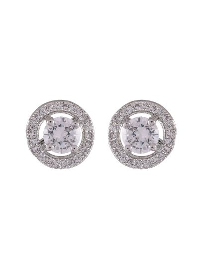 Women CZ White Cubic Zirconia Round Shape Stud Earrings Jewelry for Gift