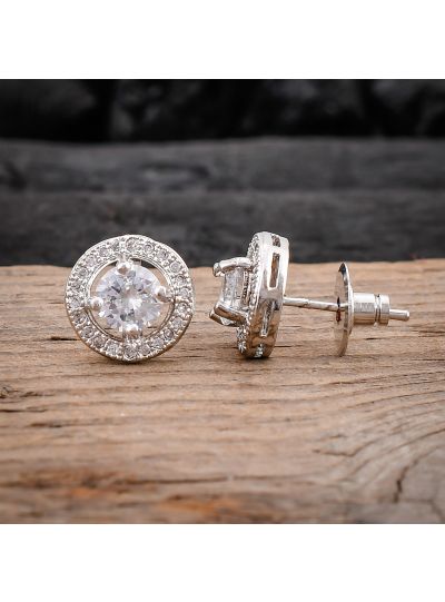 Women CZ White Cubic Zirconia Round Shape Stud Earrings Jewelry for Gift
