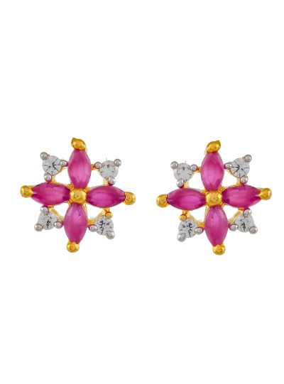 Women Syenthetic Ruby CZ White Cubic Zirconia Flower Shaped Stud Earrings Jewelry 