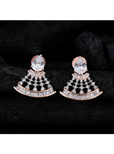 White CZ Paved Earrings fan shaped earrings Dangle Drop Women Ear Jewelry Gift