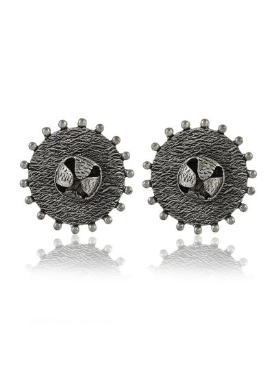Rajasthani Oxidised Round Black Traditional Brass Earring for Women