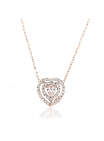 Women Heart Shape Cubic Zirconia Pendant Chain Necklace Jewelry