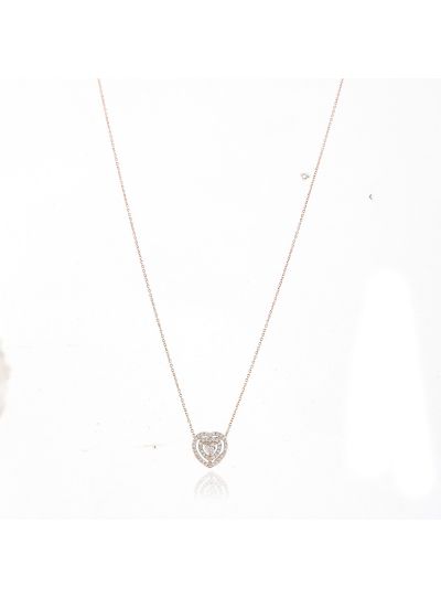 Women Heart Shape Cubic Zirconia Pendant Chain Necklace Jewelry