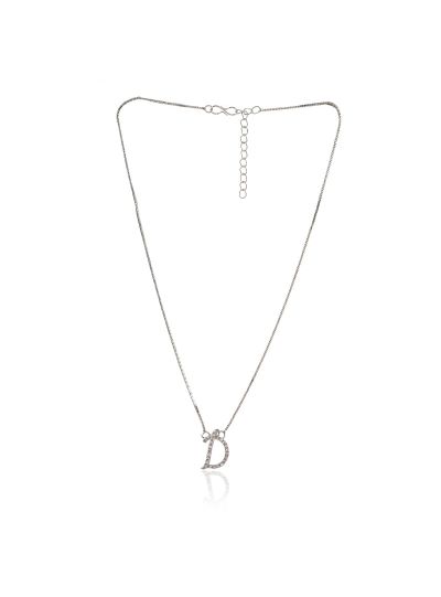 women Alphabet CZ Round white Stone Pendant Chain Necklace