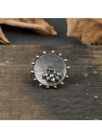 Women Round Traditional Black Oxidised Brass Adjustable Ring