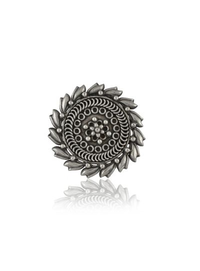 Women Round Traditional Black Oxidised Brass Adjustable Finger Ring
