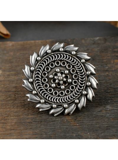 Women Round Traditional Black Oxidised Brass Adjustable Finger Ring