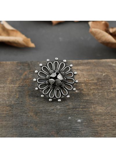 Women Black Oxidised Brass Adjustable Finger Ring