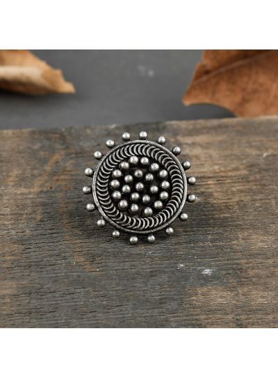 Oussum Black Oxidised Brass Adjustable Finger Ring