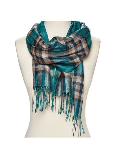 Lightweight Teal Color Pashmina Checked Acrylic and Viscose Scarf for Women Winter Fashion Online