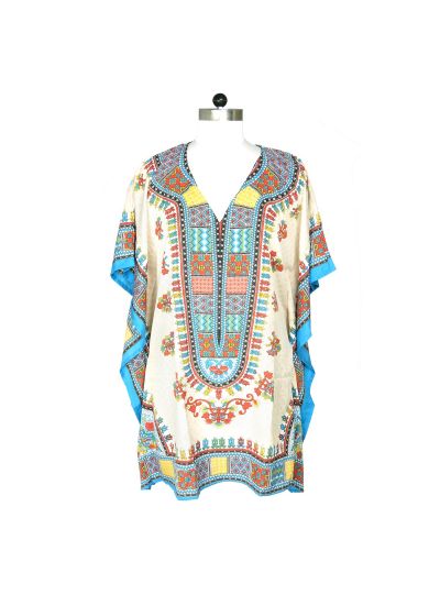 Oussum Ivory Floral Tunic Women Short Caftan Tunic Top Dress