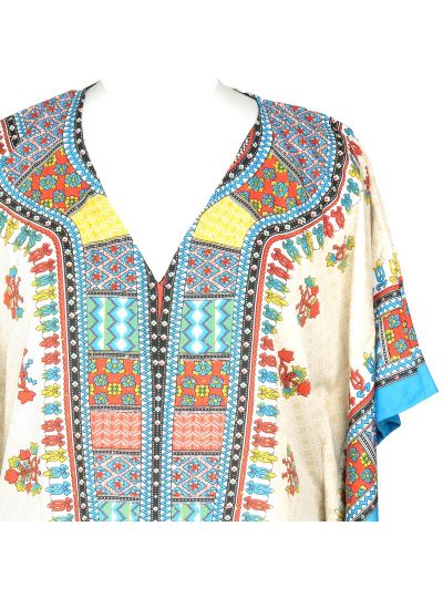 Oussum Ivory Floral Tunic Women Short Caftan Tunic Top Dress