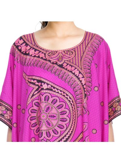 Pink Digital Printed Floral Tunic for Women Plus Size Short Kaftan Dress