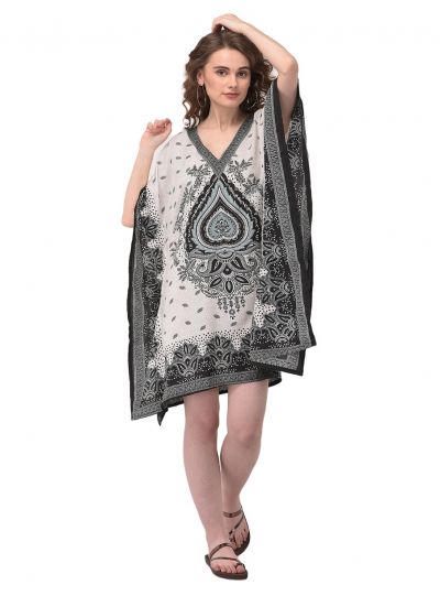 Black & White Geometric Pattern Tunic Plus Size Polyester Beachwear Dress for Women Short Tunics