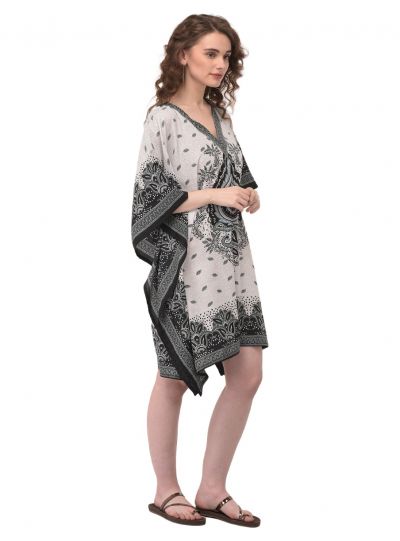 Black & White Geometric Pattern Tunic Plus Size Polyester Beachwear Dress for Women Short Tunics