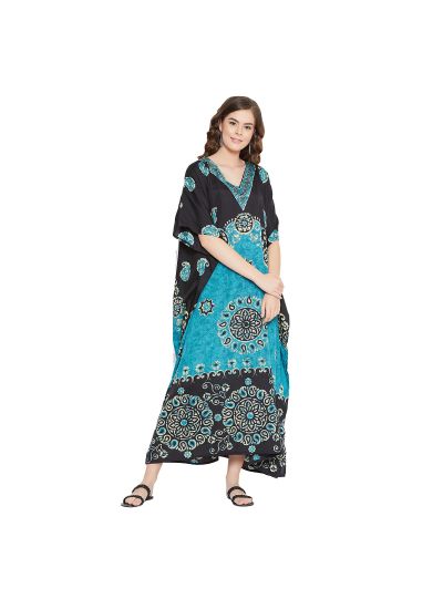 Black Women Polyester Paisley Print Long Maxi Kaftan