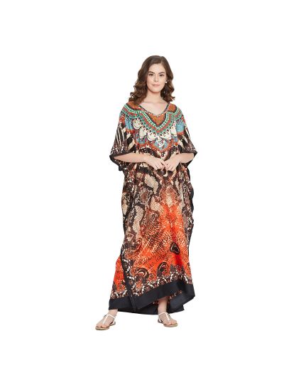 White Women Polyester Floral Print Long Maxi Kaftan