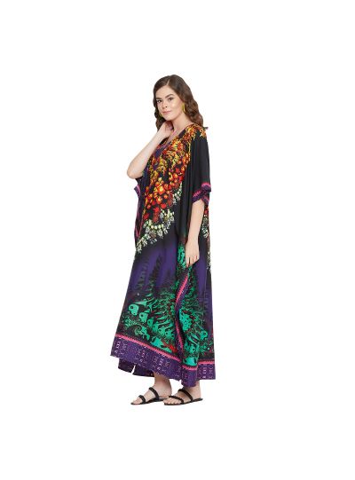 Mulit Colour Polyester Floral Print Long Maxi Kaftan